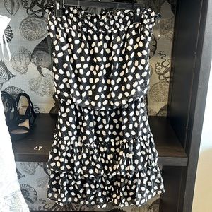 Cynthia Ralley smocked off the shoulder, drop waste dress